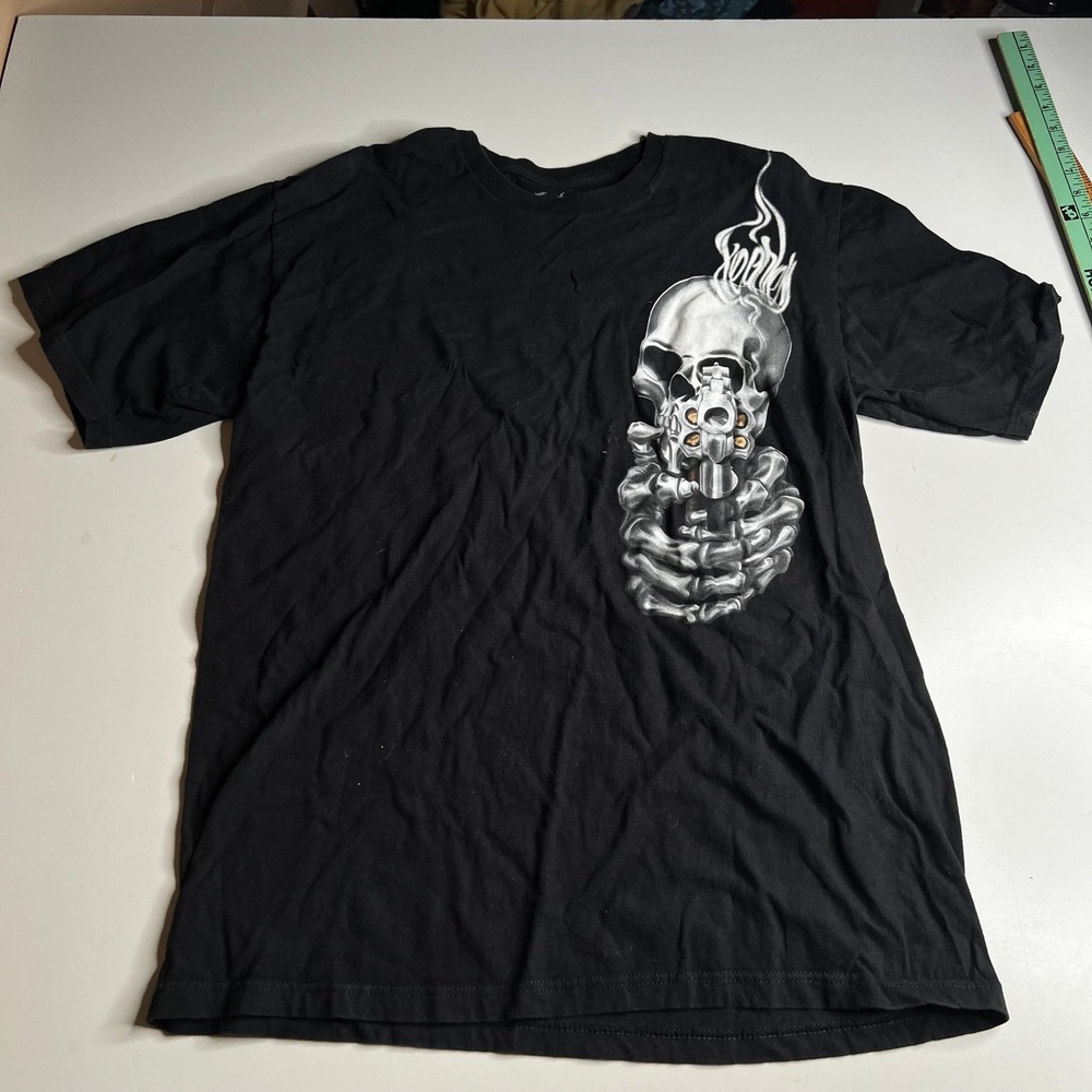 Fearless Mens Black Skull Revolver Graphic T-Shirt XL Cotton Made in USA